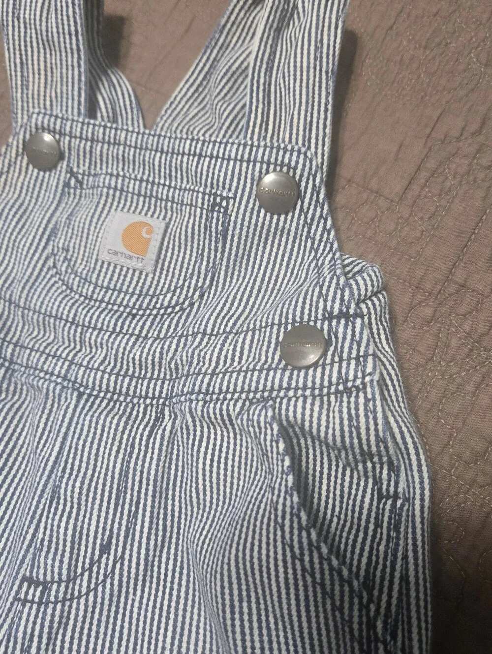 3 Month Carhartt Denim Overalls Blue & White Pin Striped Baby Boy Clothes 3M